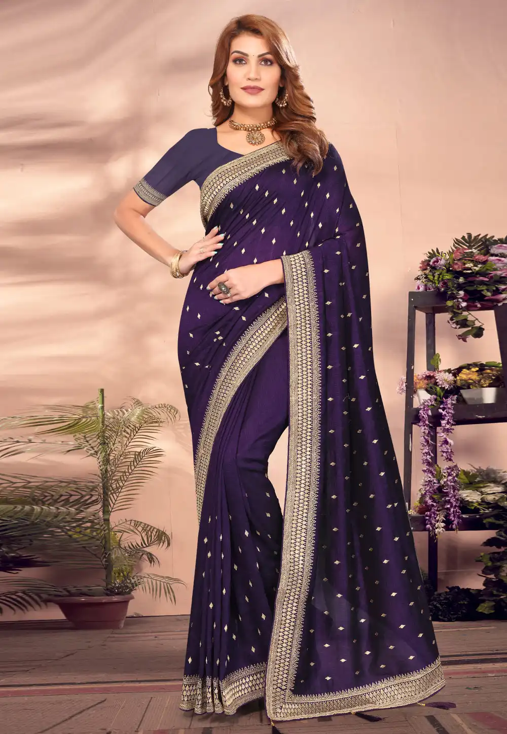 Violet Silk Saree With Blouse 295110