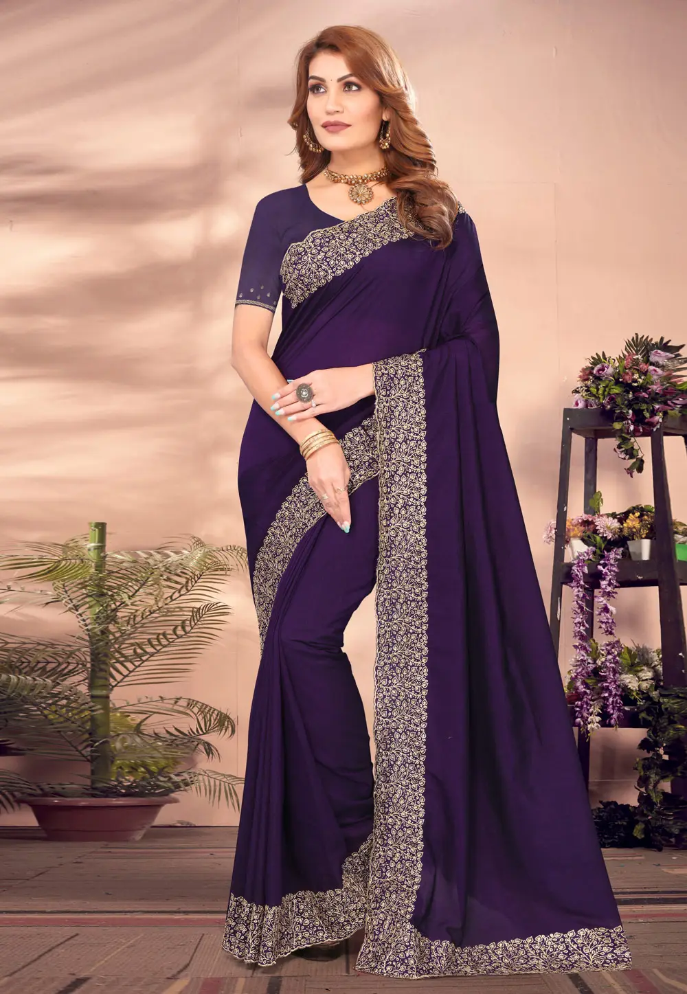 Violet Silk Saree With Blouse 295745