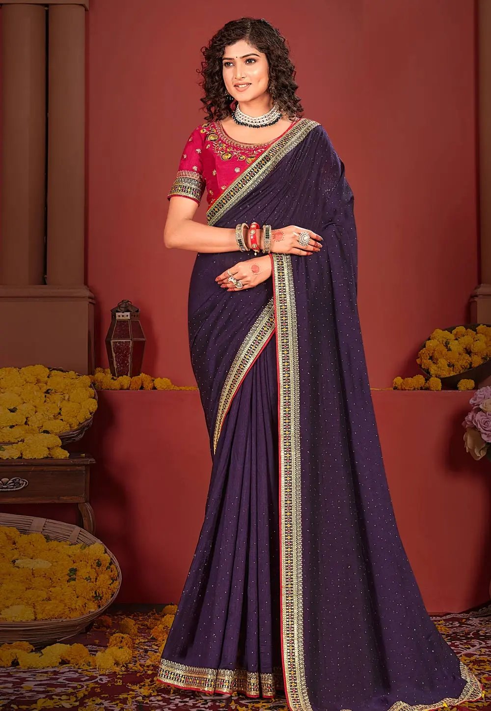 Violet Silk Saree With Blouse 299119