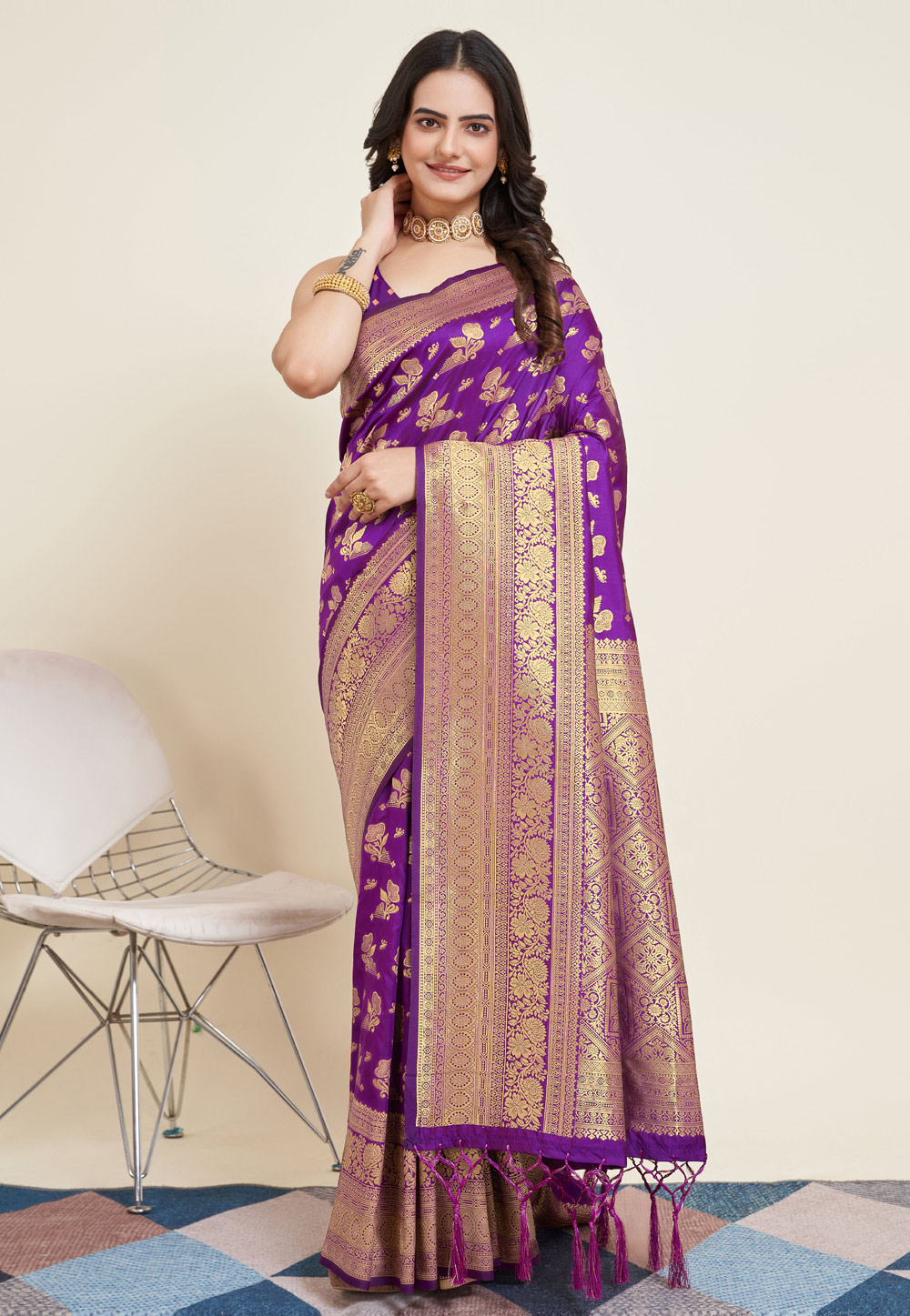 Violet Silk Saree With Blouse 279343