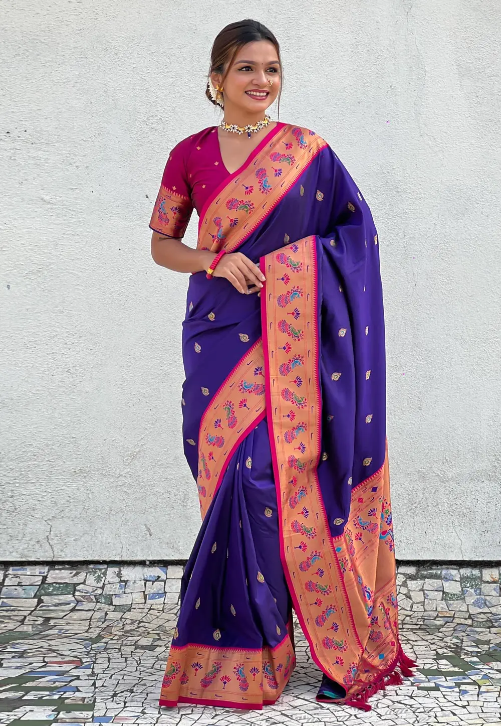 Violet Silk Saree With Blouse 300084