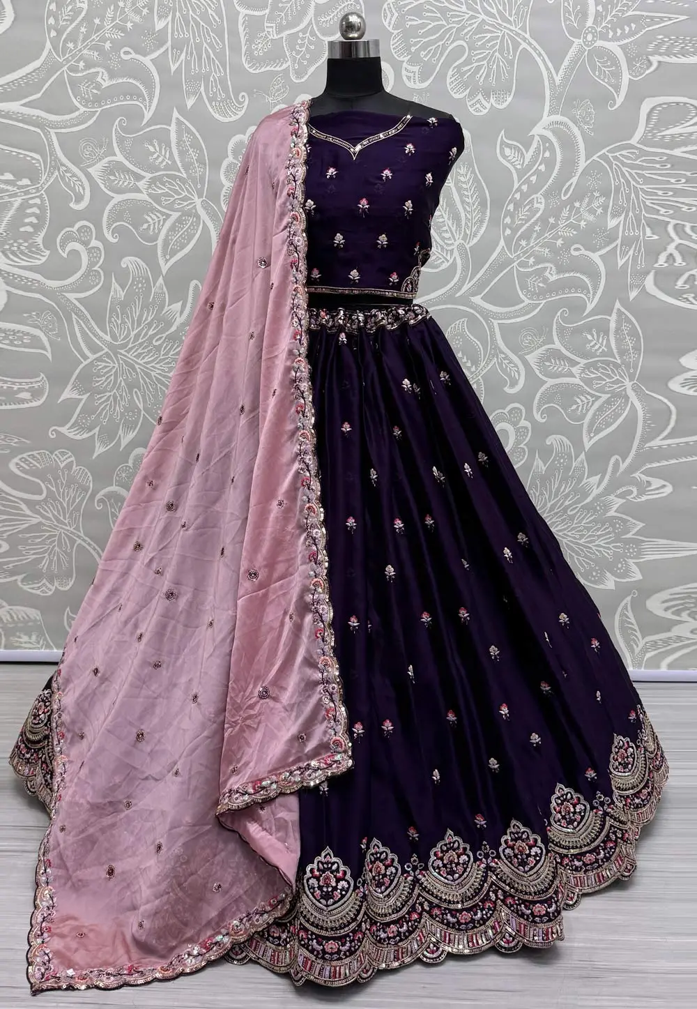 Violet Silk Wedding Lehenga Choli 298508