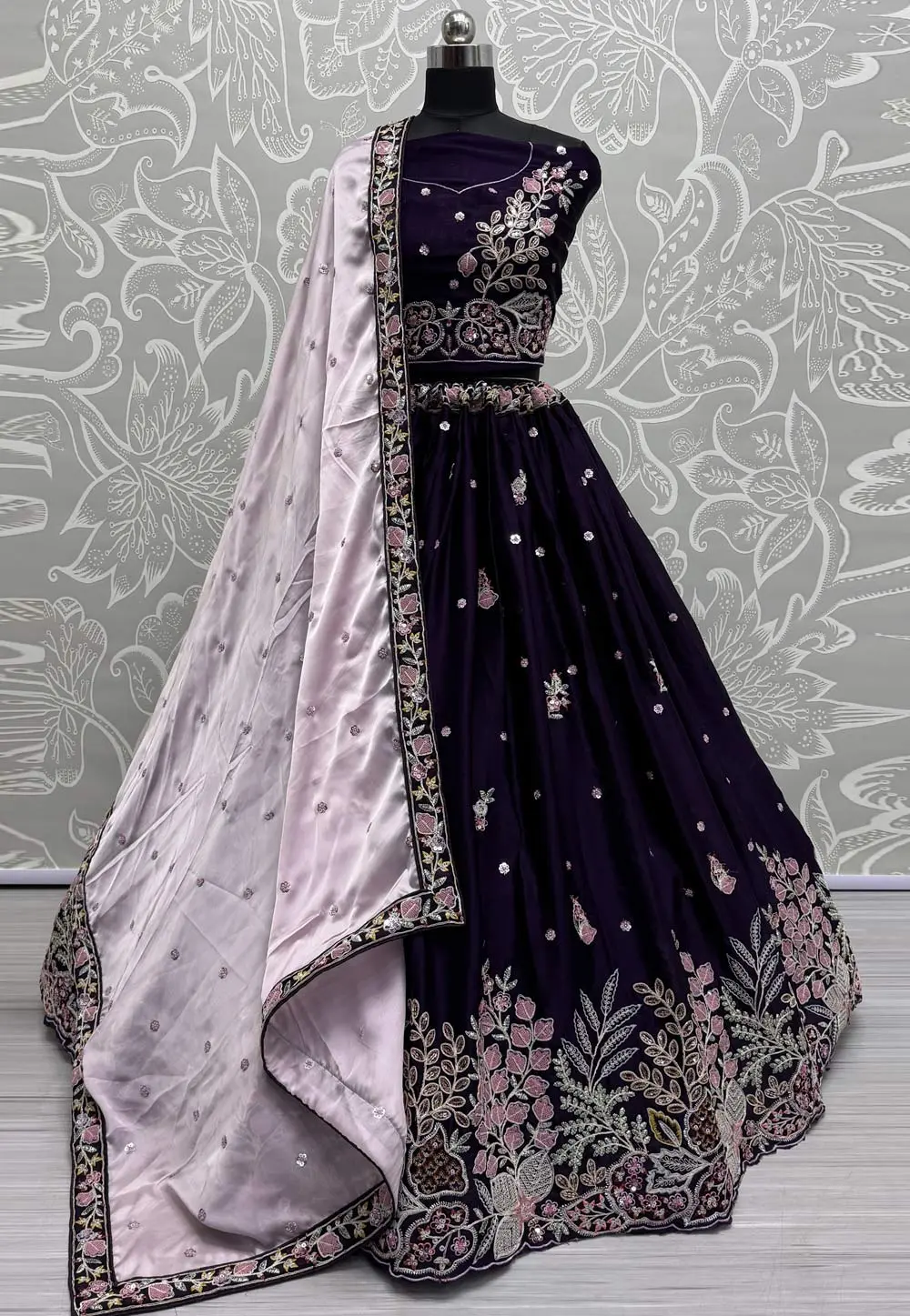 Violet Silk Wedding Lehenga Choli 298910