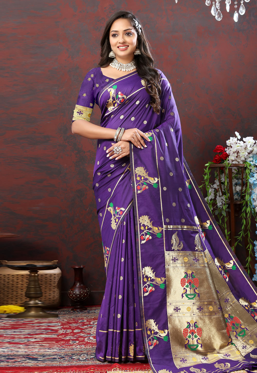 Violet Soft Silk Saree With Blouse 279590