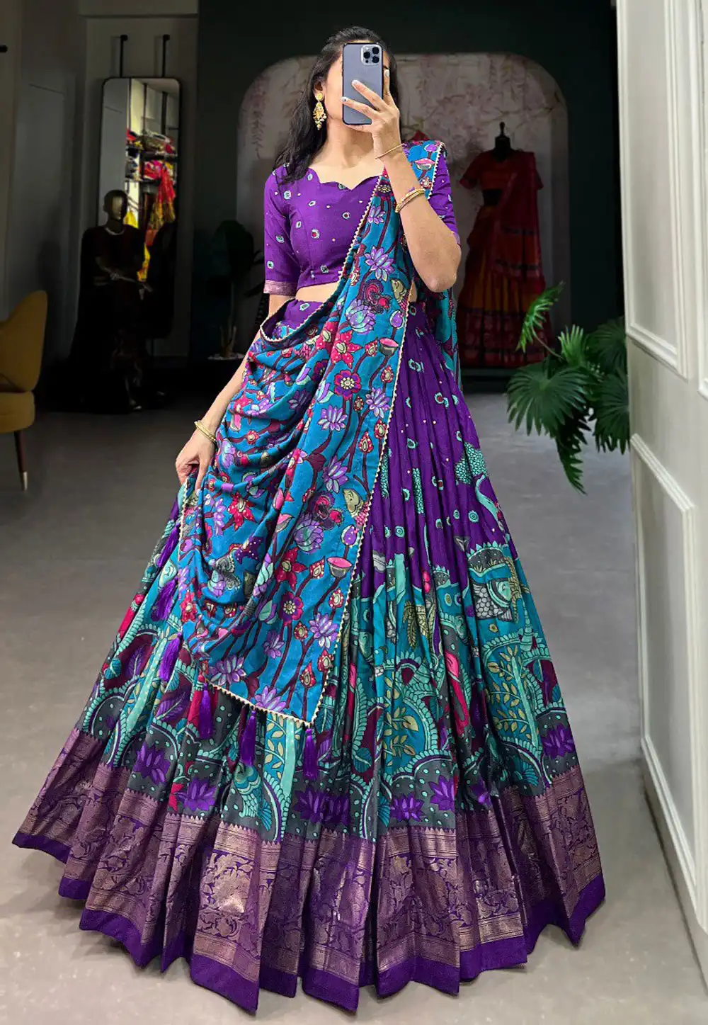 Violet Tussar Silk Floral print Lehenga choli 293286