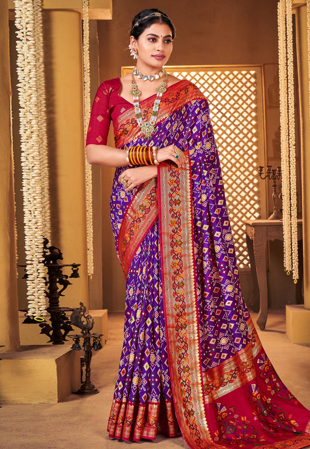 Violet Tussar Silk Saree With Blouse 286357