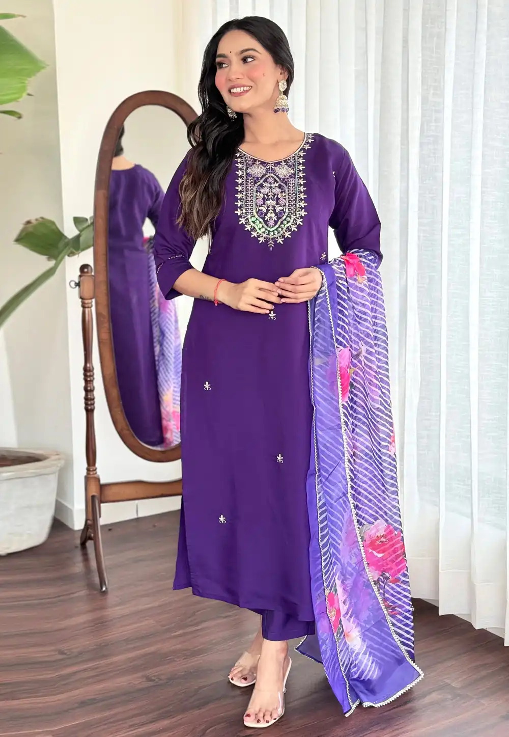 Violet Viscose Readymade Pant Style Suit 294471