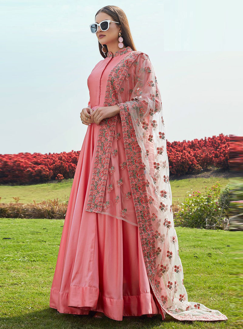 Pink Silk Readymade Gown 140498