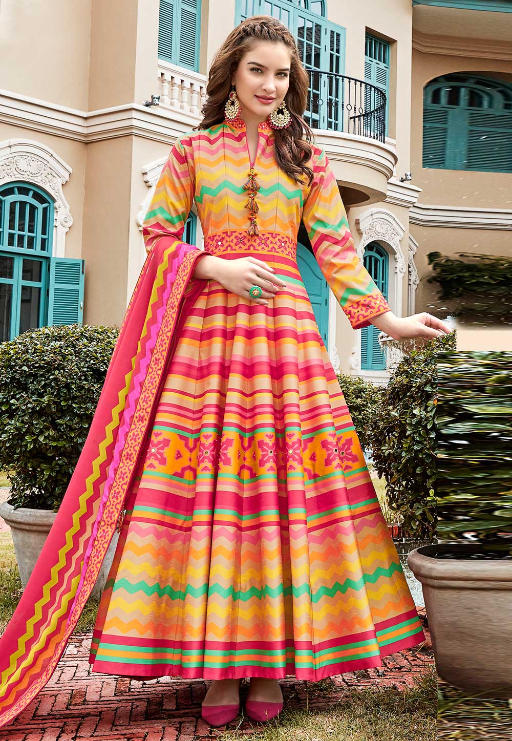 Beige Silk Readymade Abaya Style Anarkali Suit 202705