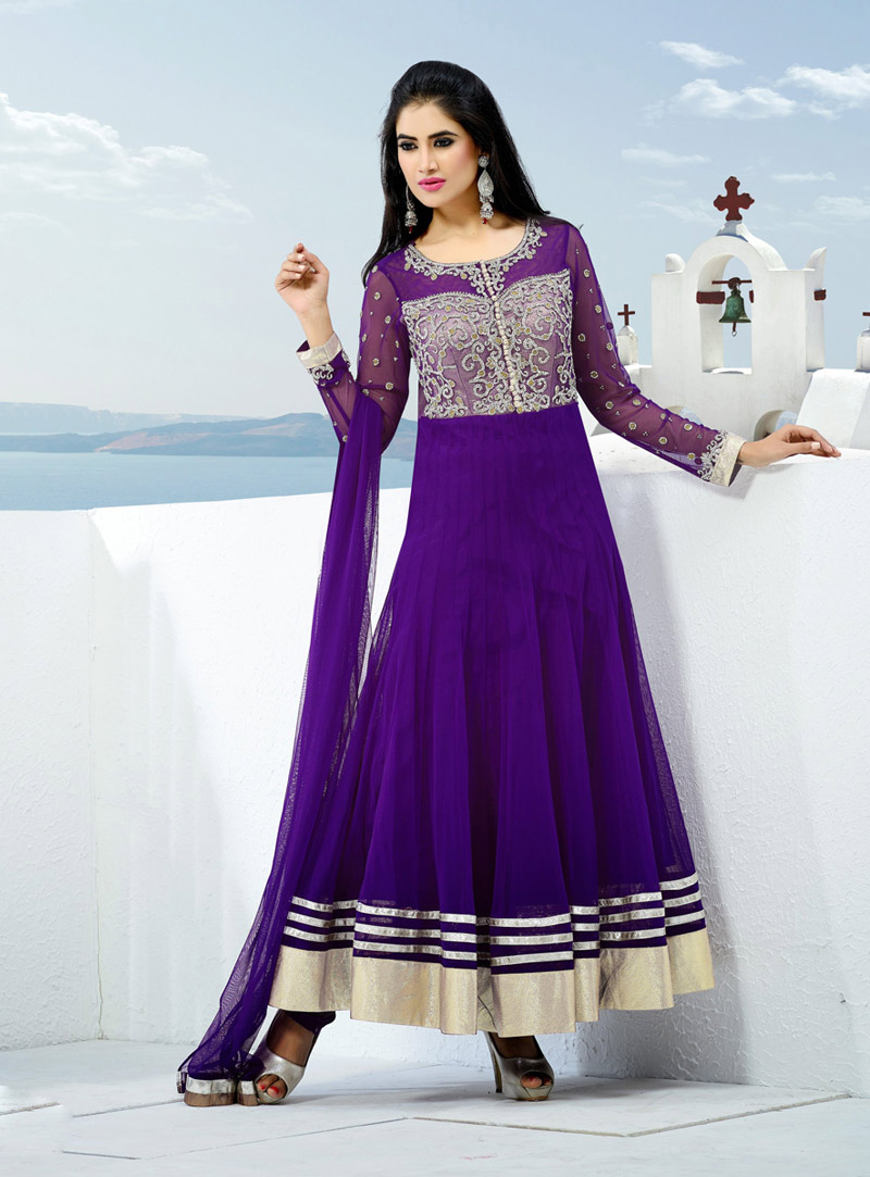 Purple Net Designer Anarkali Suit 32780