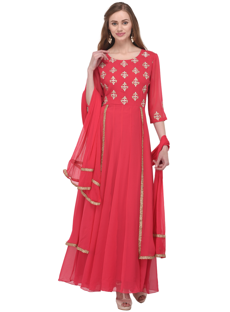 Pink Georgette Readymade Anarkali Suit 120622