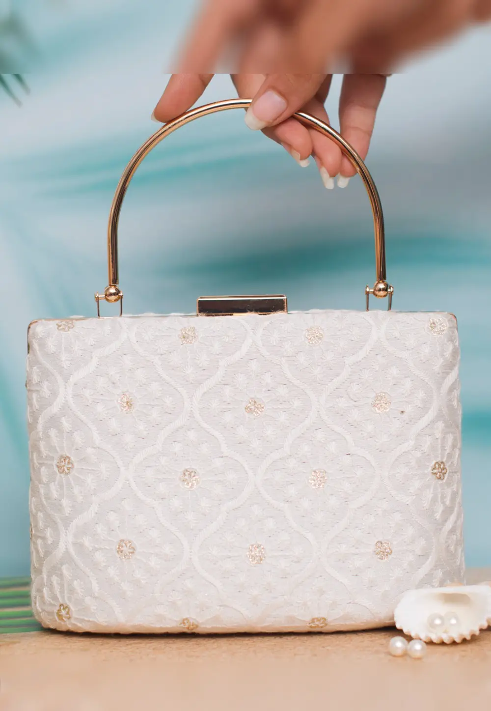 White Art Silk Clutch 299164