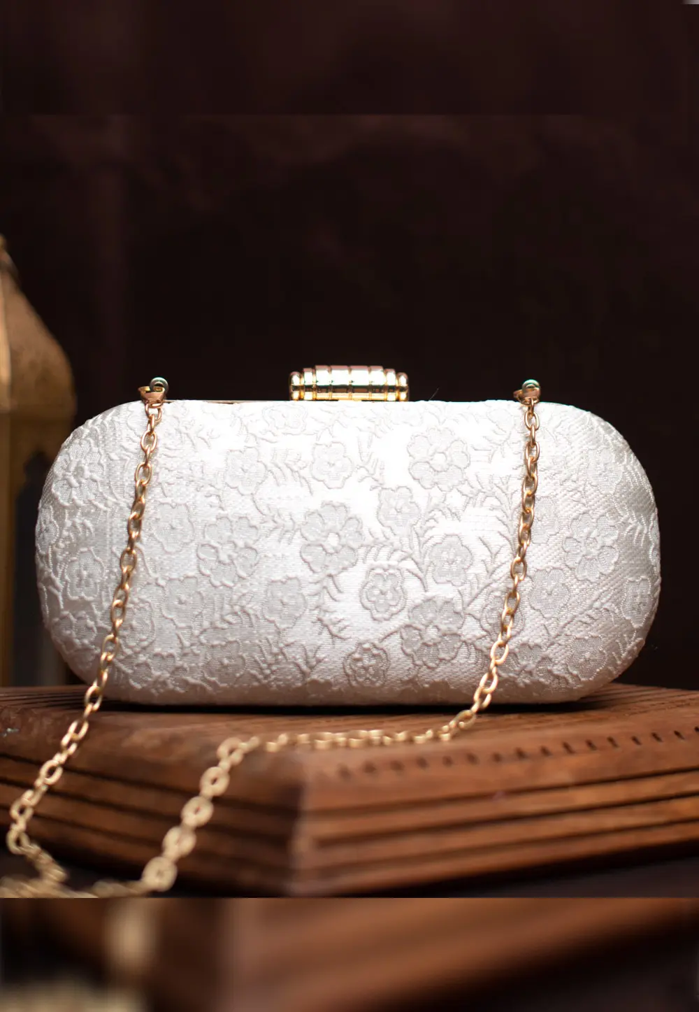 White Art Silk Clutch 299352