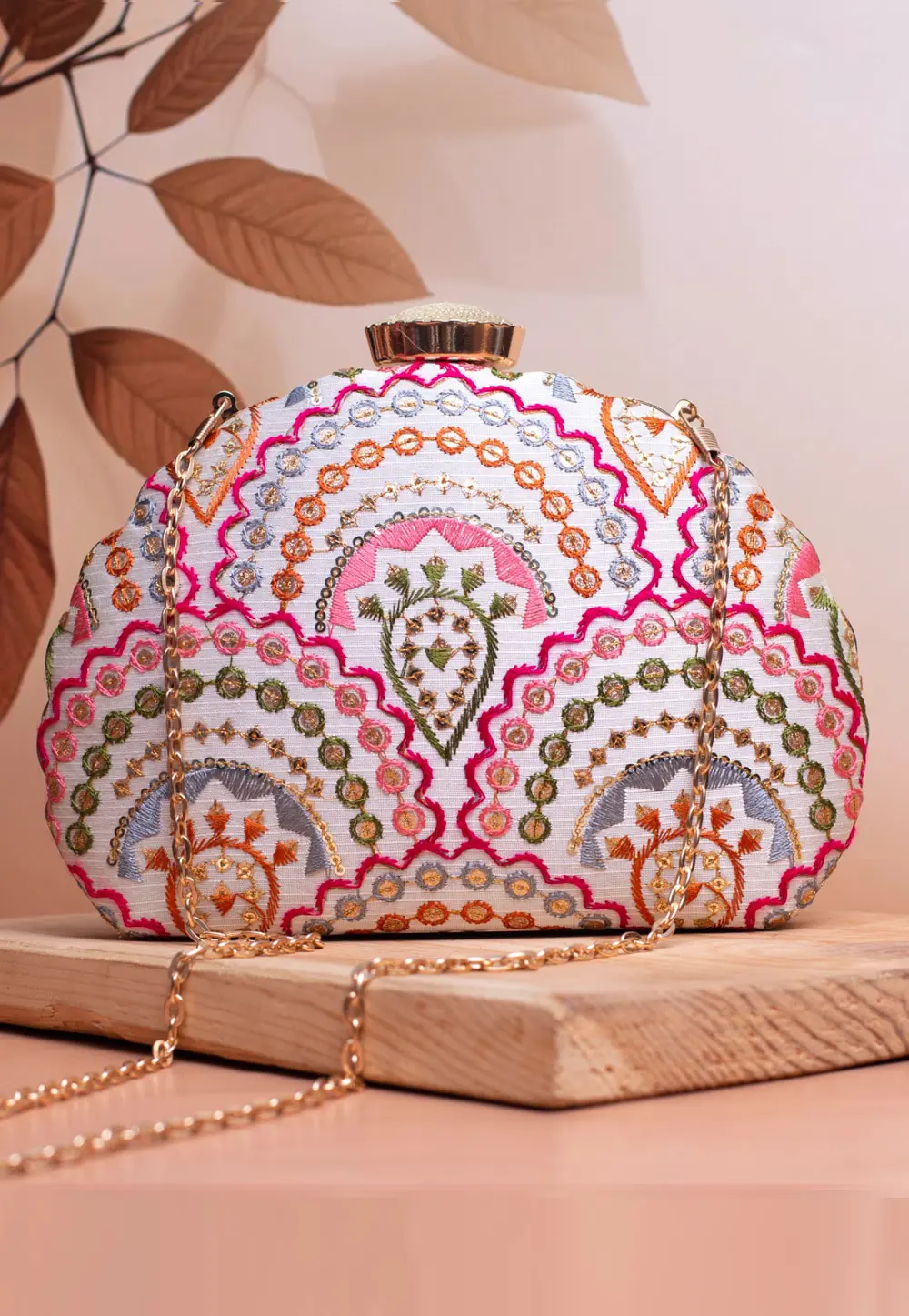 White Art Silk Clutch 299363