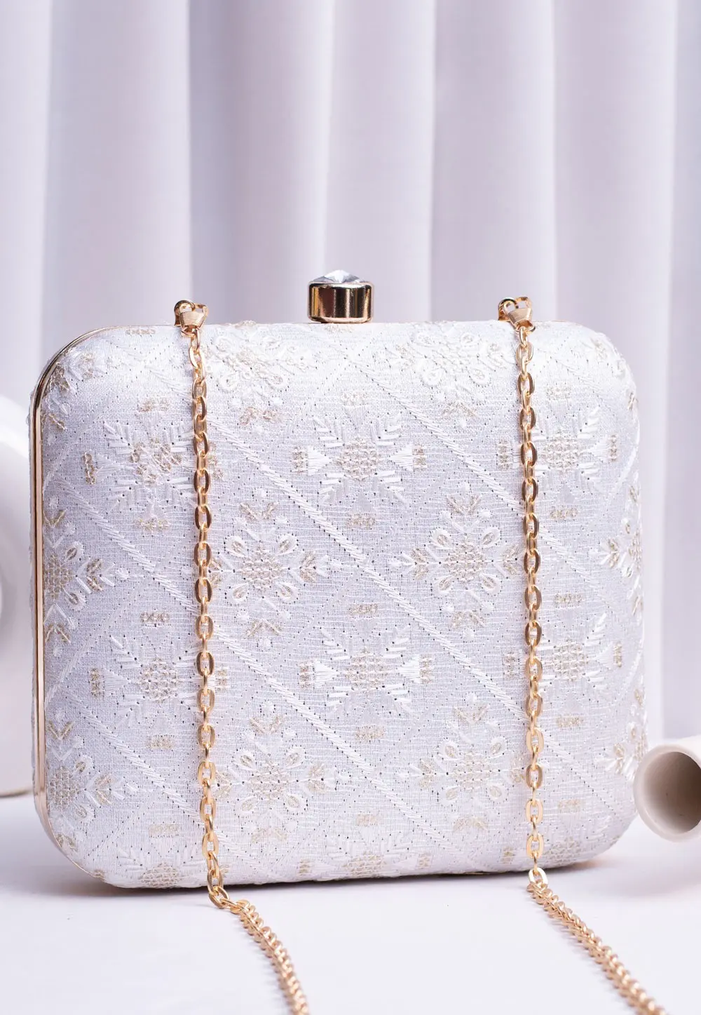 White Art Silk Clutch 303750