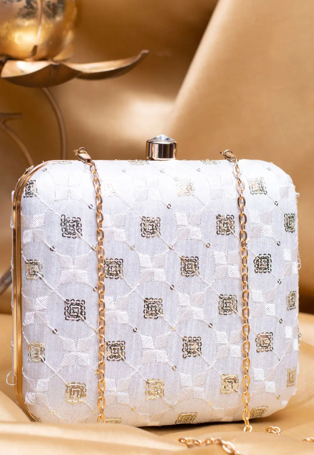 White Art Silk Clutch 304087