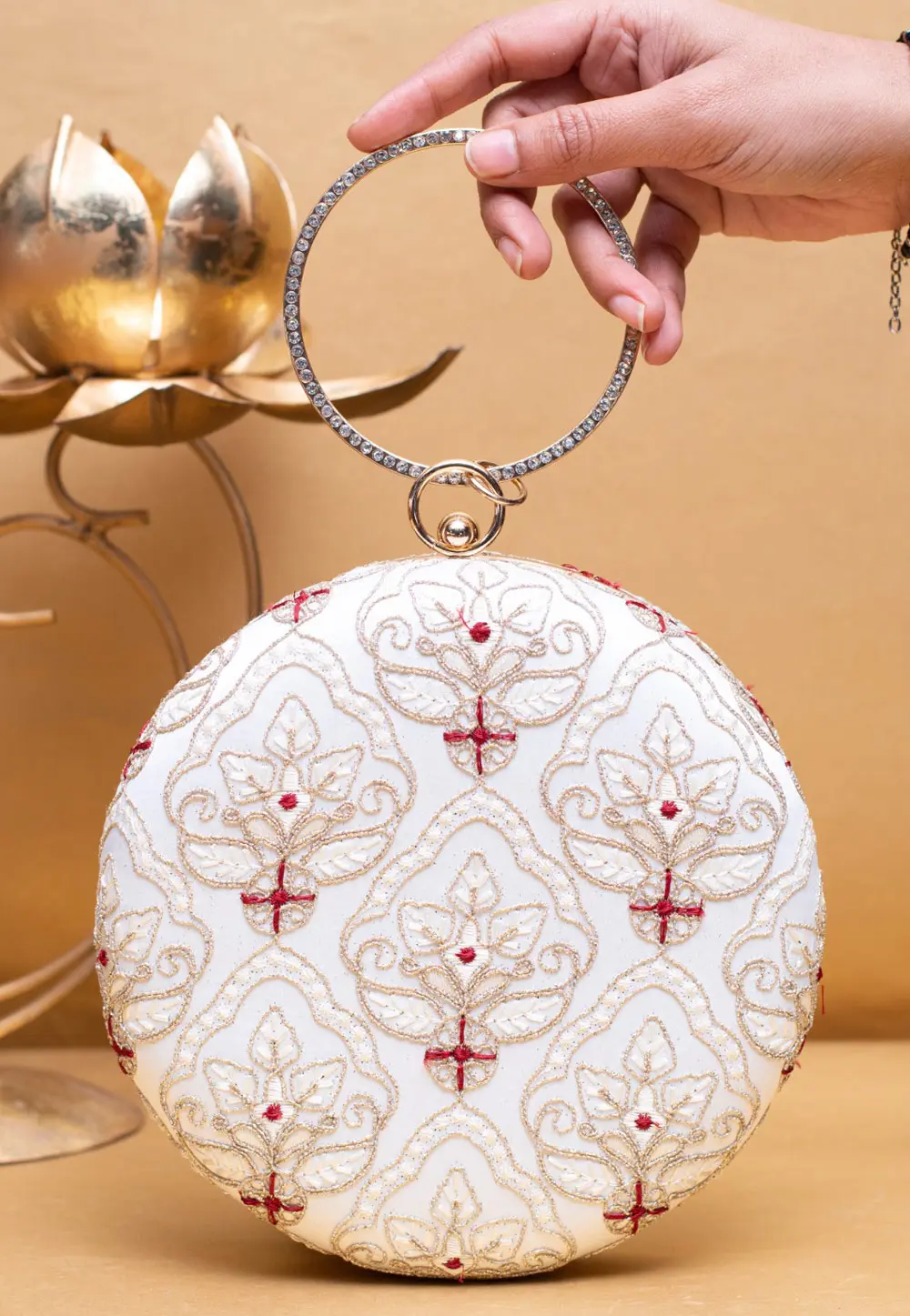 White Art Silk Clutch 304102