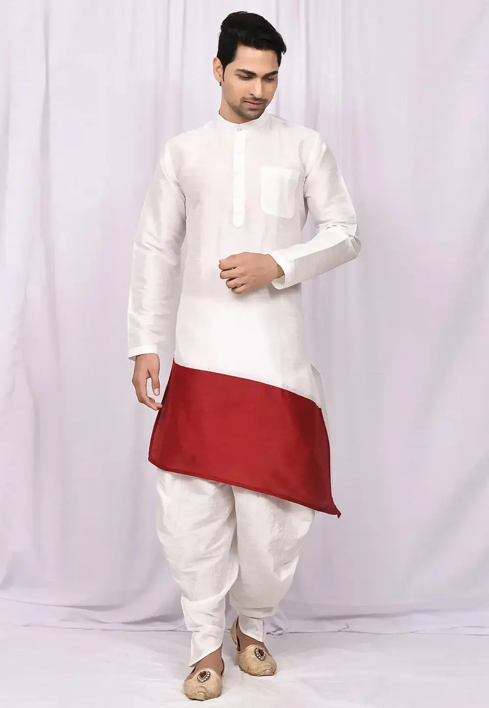 White Art Silk Dhoti Kurta 300707