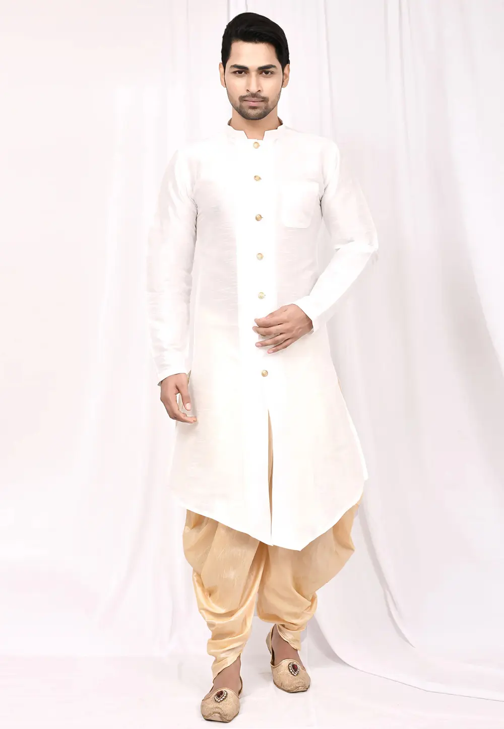 White Art Silk Indo Western Suit 300248