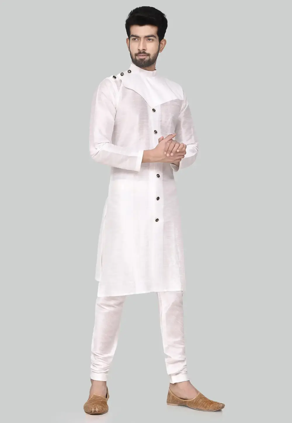 White Art Silk Indo Western Suit 300718