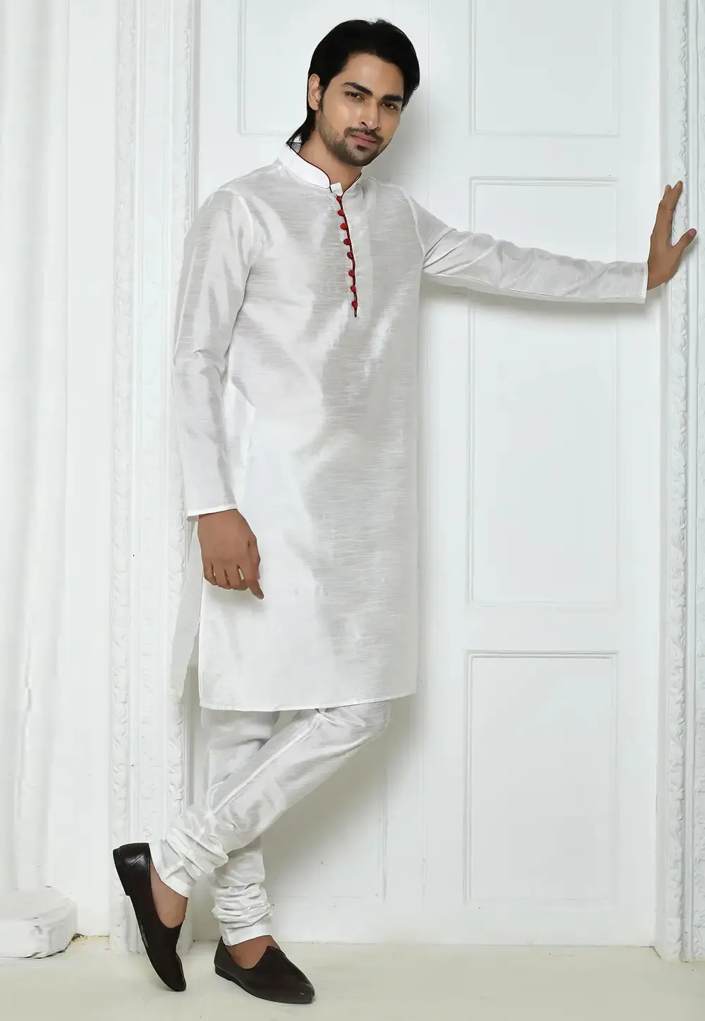 White Art Silk Kurta Pajama 300715