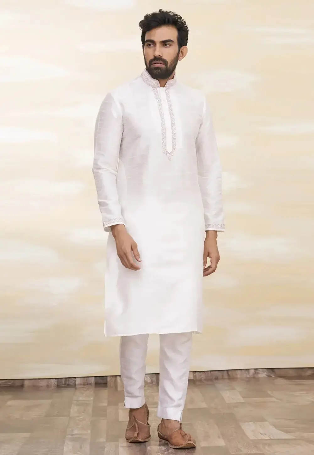 White Art Silk Kurta Pajama 300727