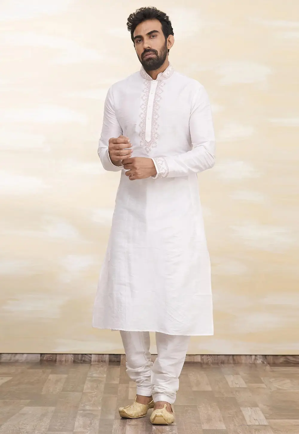 White Art Silk Kurta Pajama 300781