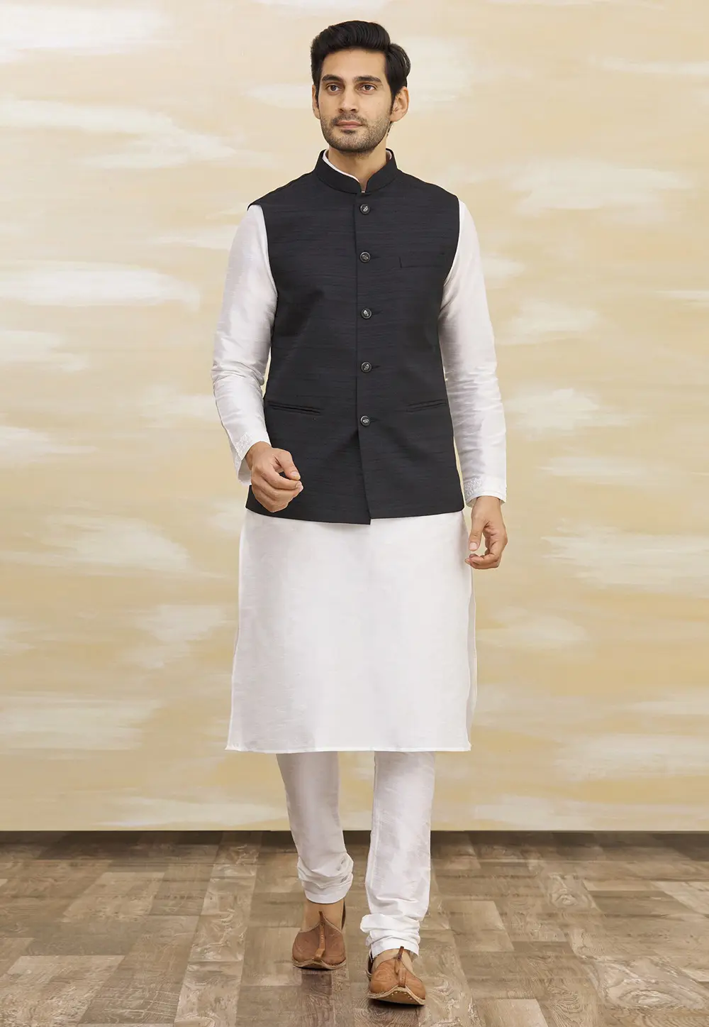 White Art Silk Kurta Pajama With Jacket 300031