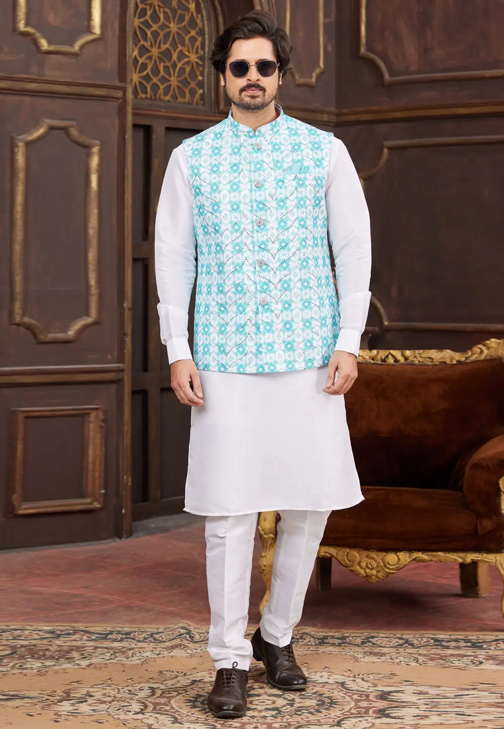 White Art Silk Kurta Pajama With Jacket 295228