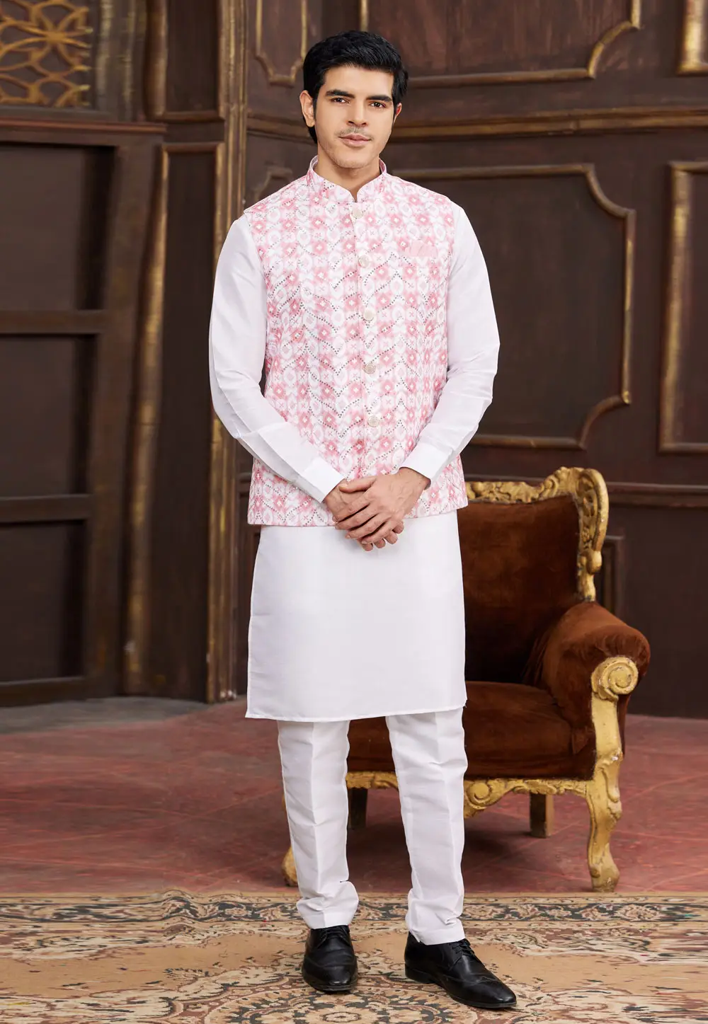 White Art Silk Kurta Pajama With Jacket 295229