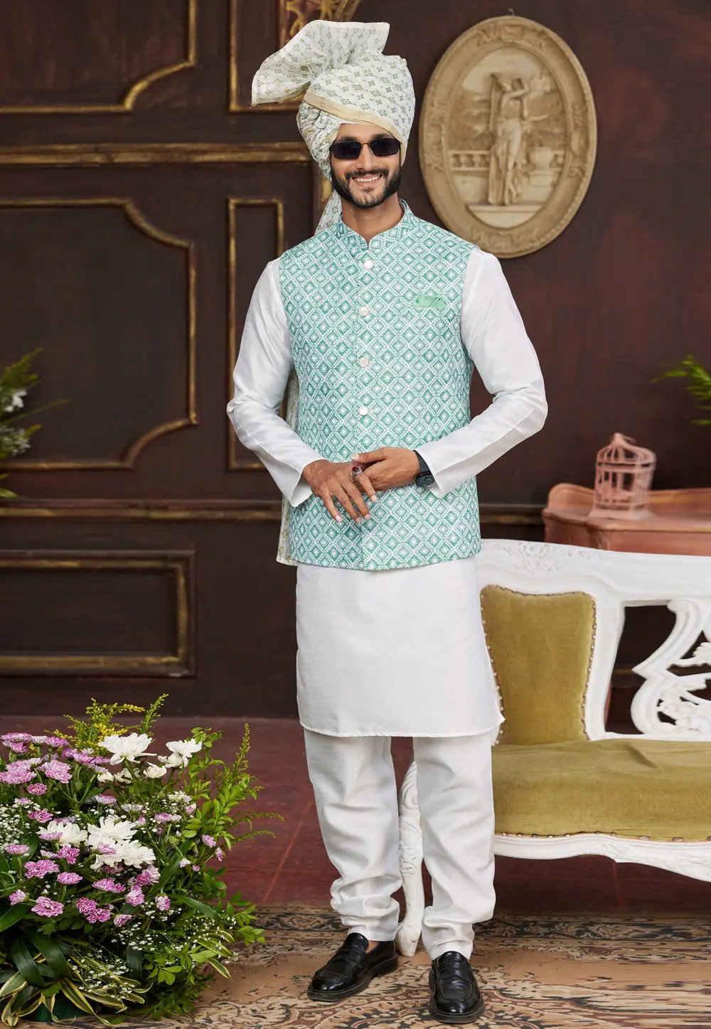 White Art Silk Kurta Pajama With Jacket 295234