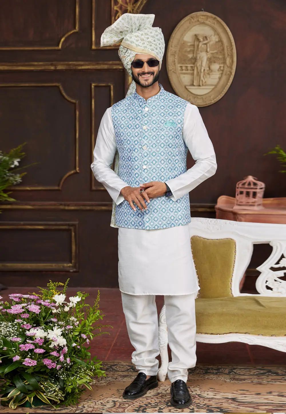 White Art Silk Kurta Pajama With Jacket 295235