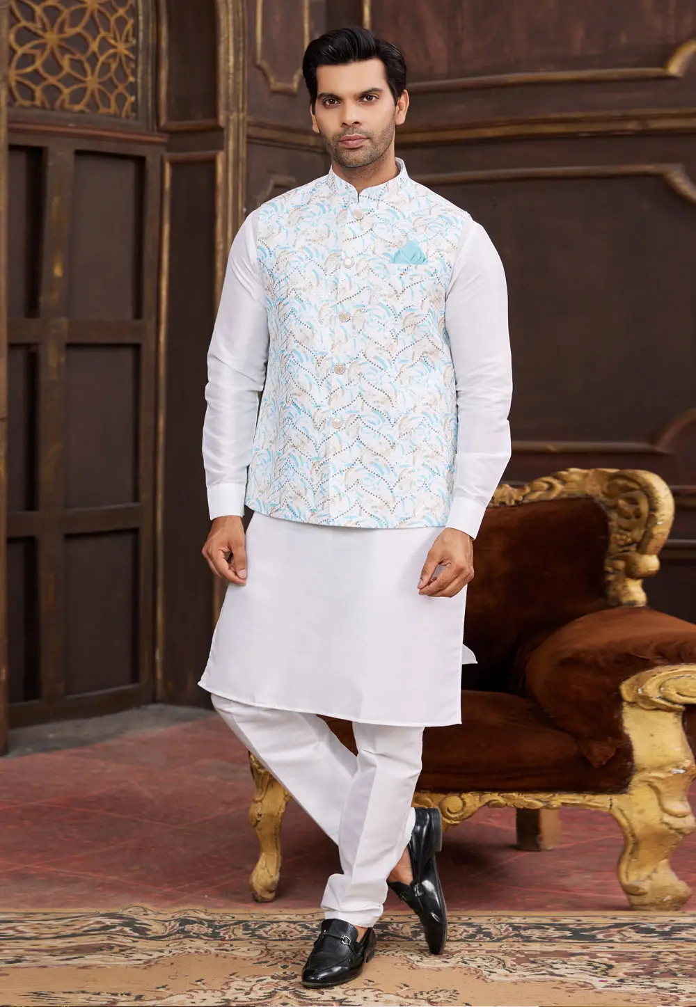 White Art Silk Kurta Pajama With Jacket 295236