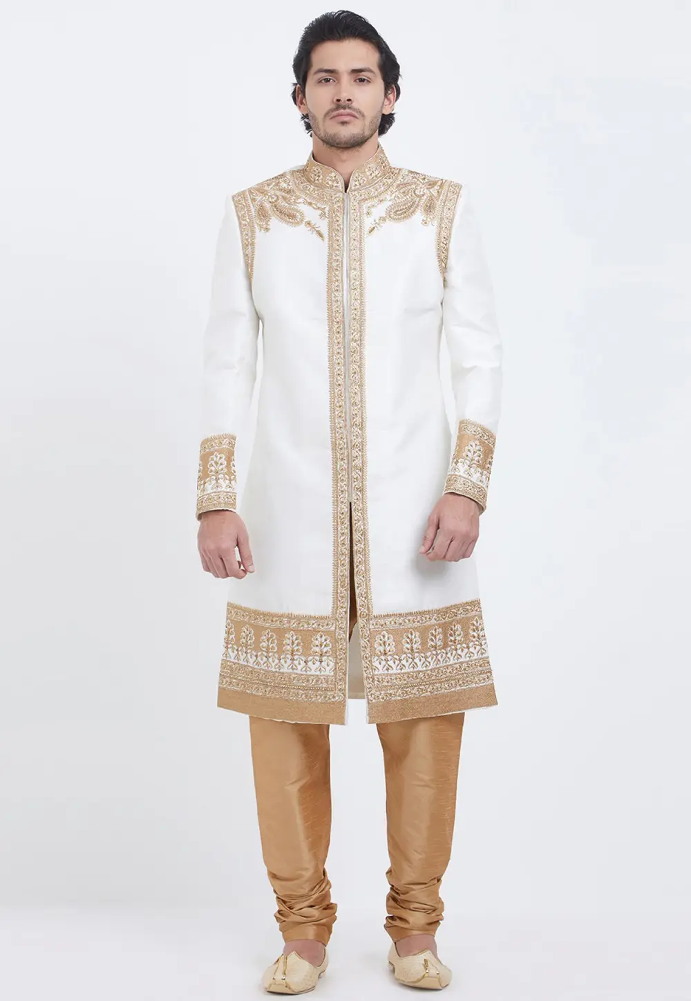 White Art Silk Sherwani 300199