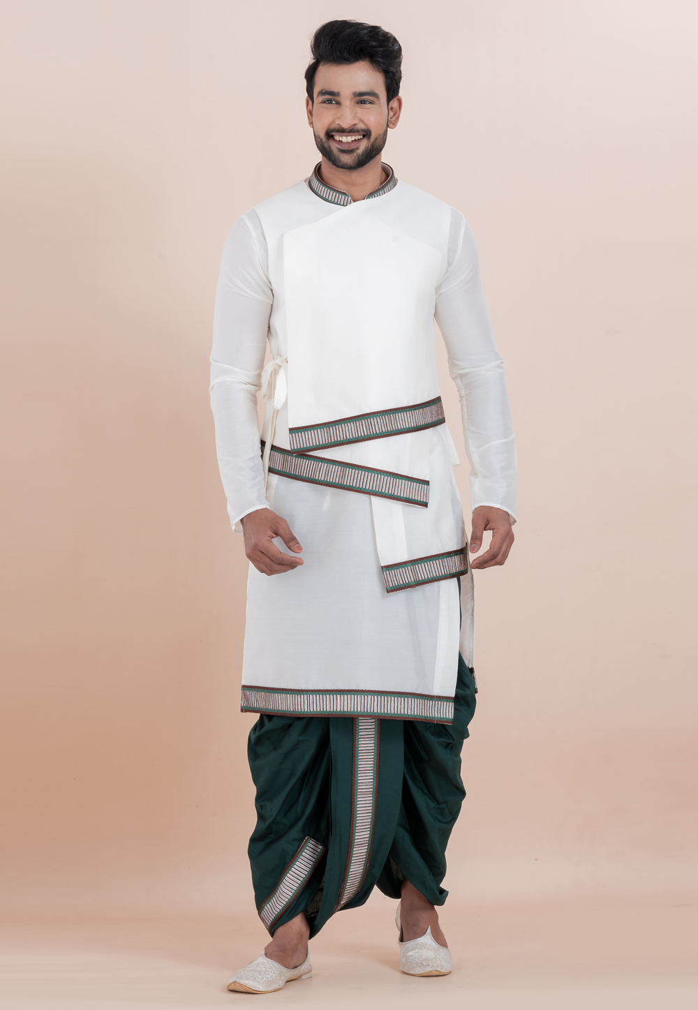 White Banarasi Dhoti Kurta 306043