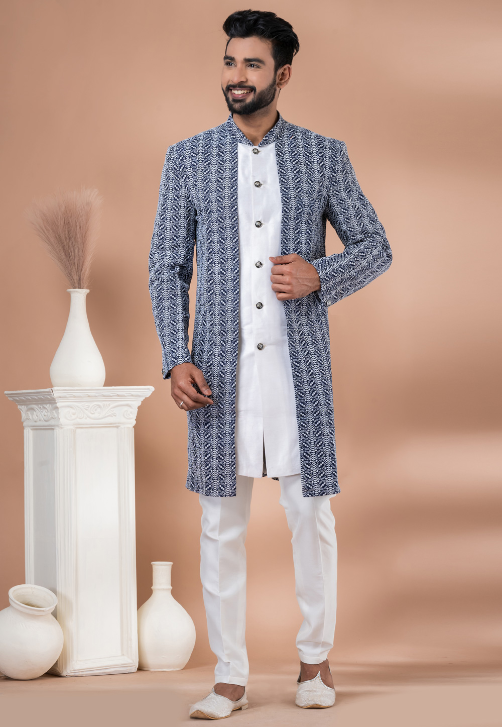 White Banarasi Indo Western Suit 283130