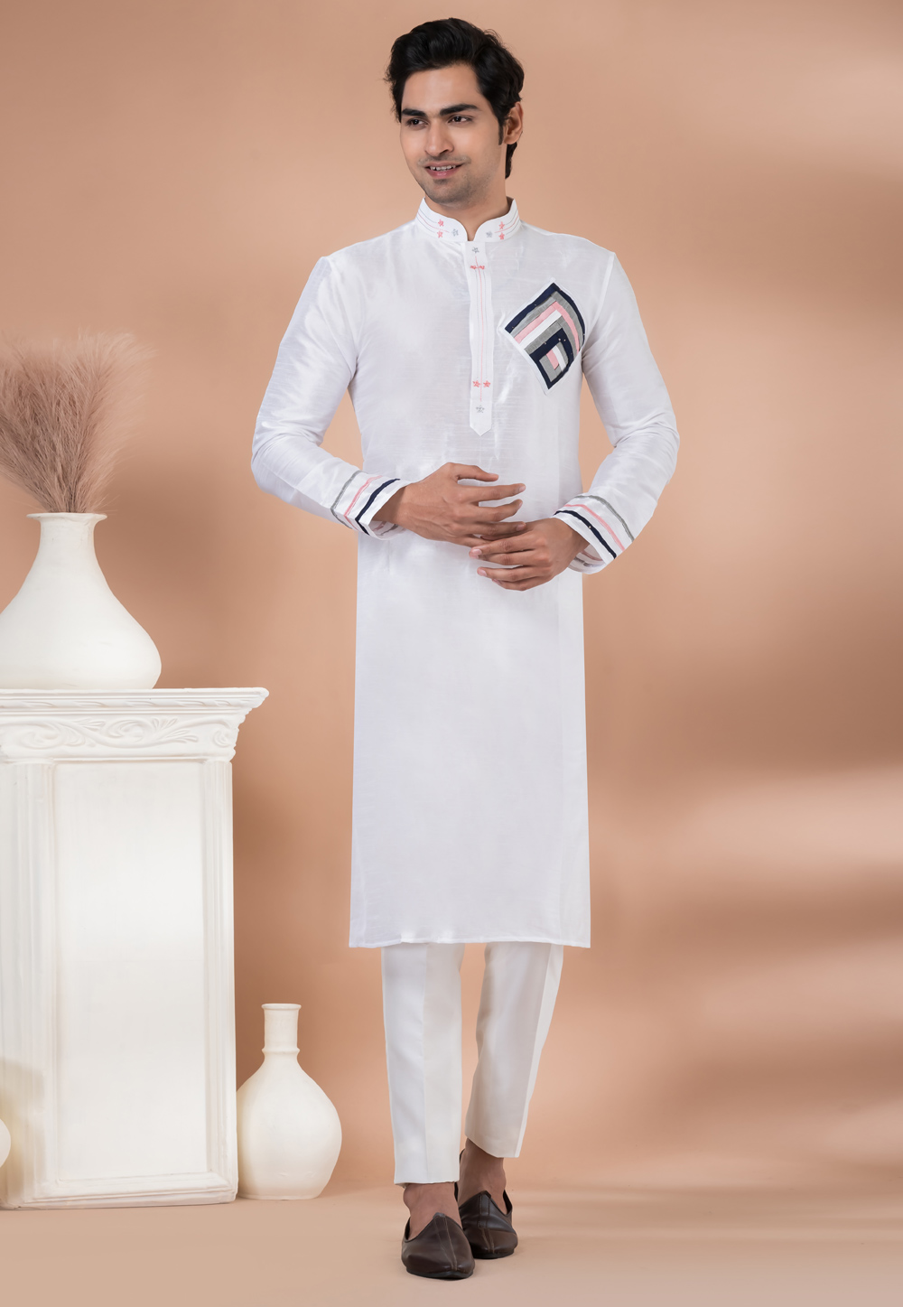 White Banarasi Kurta Pajama 282561