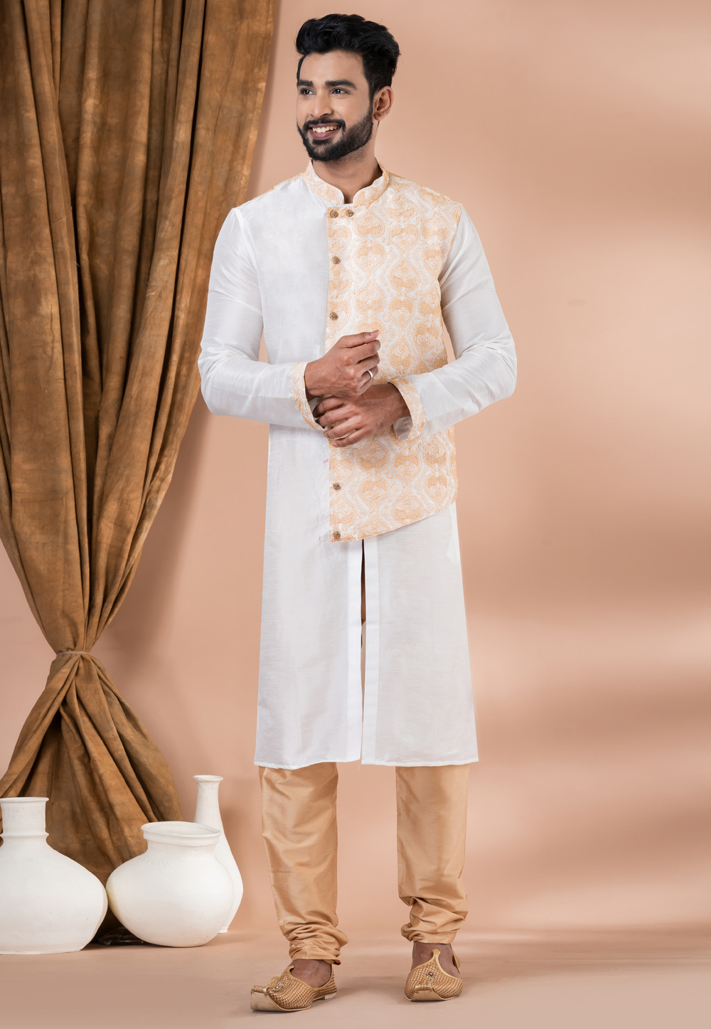 White Banarasi Kurta Pajama 283381