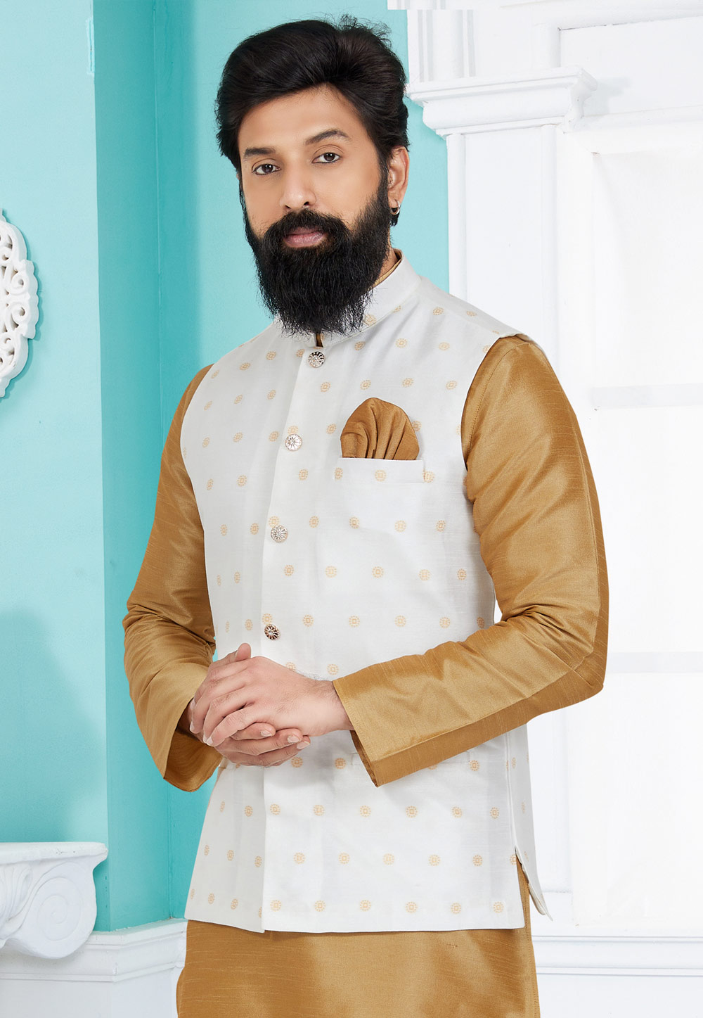 White Banarasi Nehru Jacket 286752