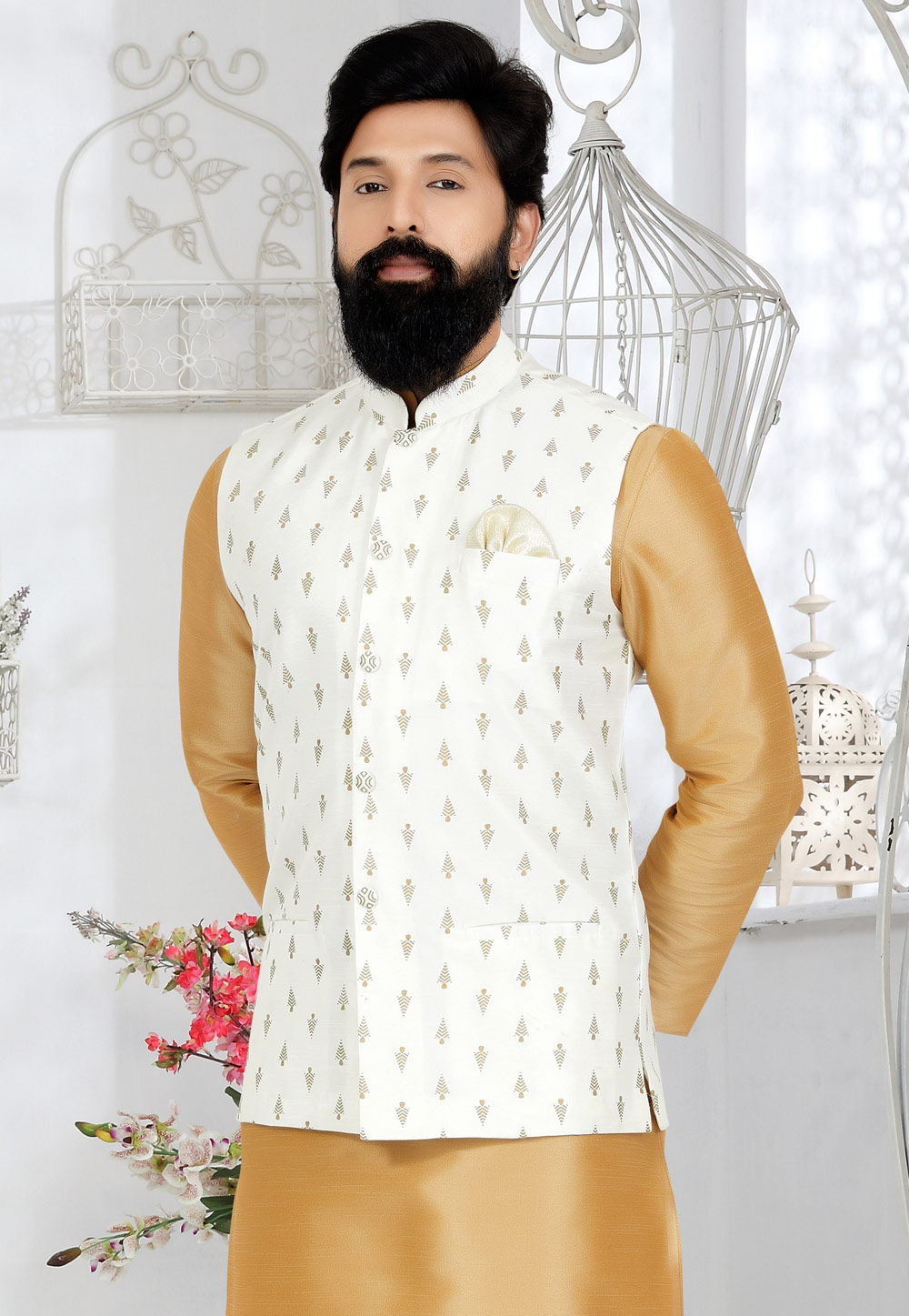 White Banarasi Nehru Jacket 286757