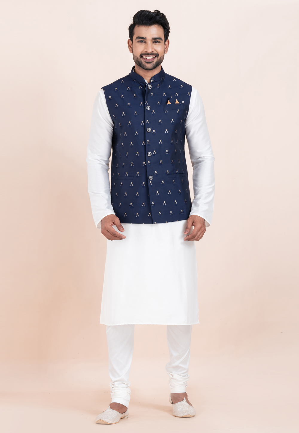 White Banarasi Silk Kurta Pajama With Jacket 304819