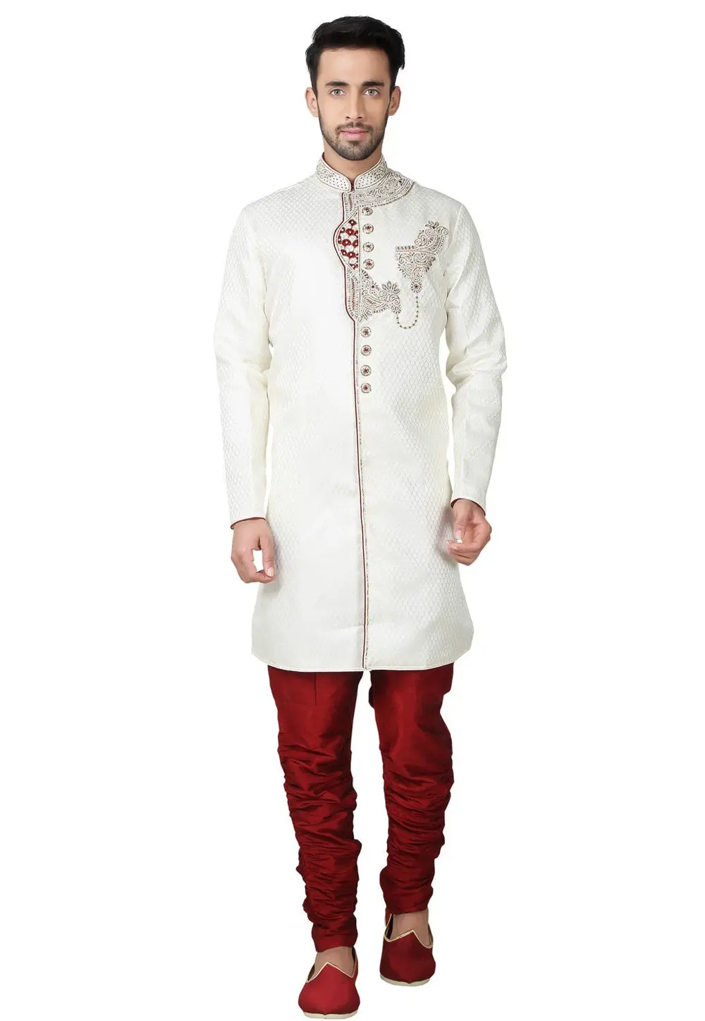 White Brocade Sherwani 300159