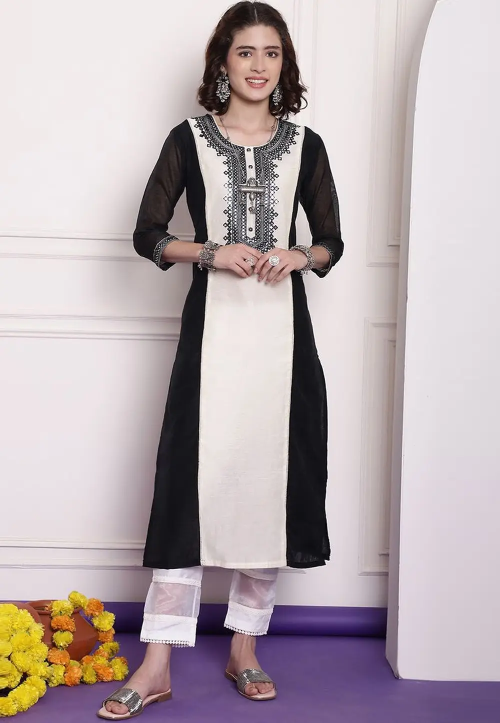 White Chanderi Long Tunic 303983