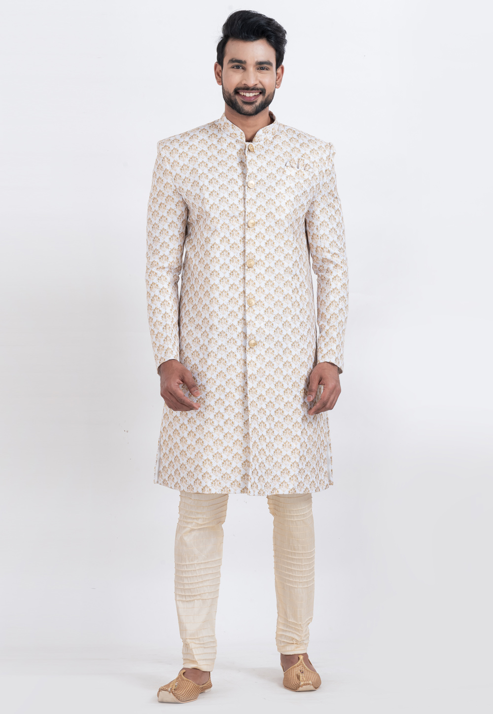 White Cotton Indo Western Suit 310270
