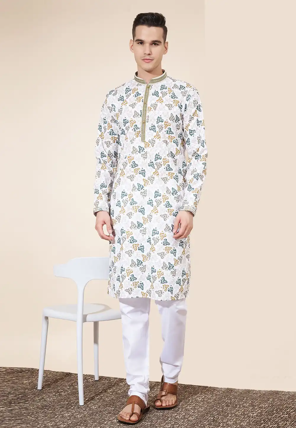 White Cotton Kurta Pajama 287869