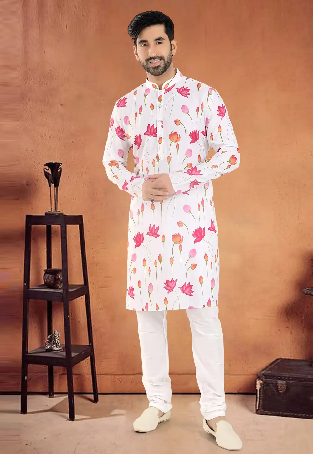 White Cotton Kurta Pajama 290579