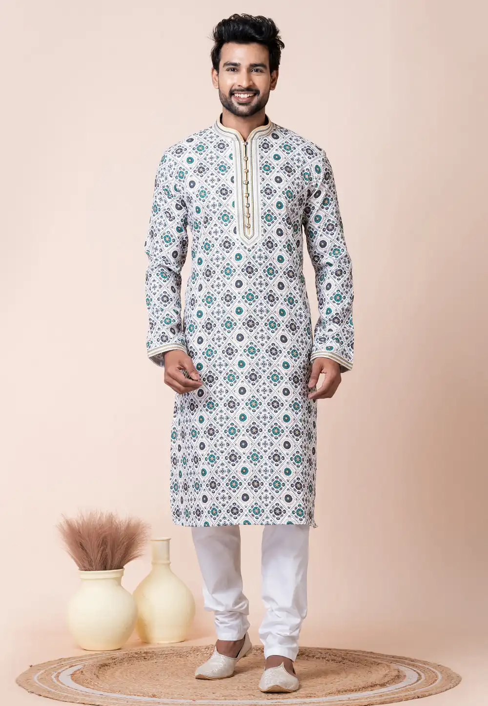 White Cotton Kurta Pajama 294316