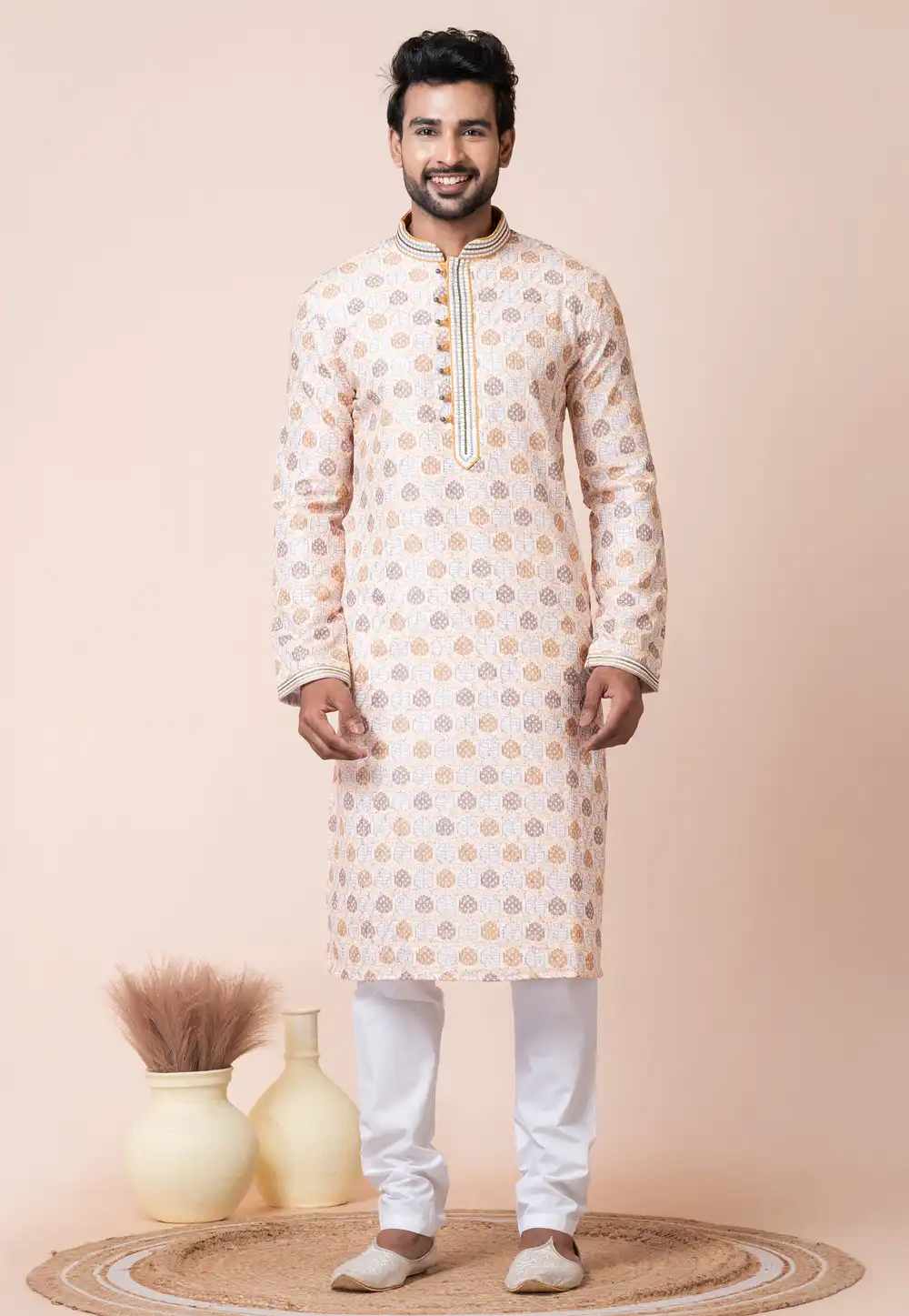 White Cotton Kurta Pajama 294322