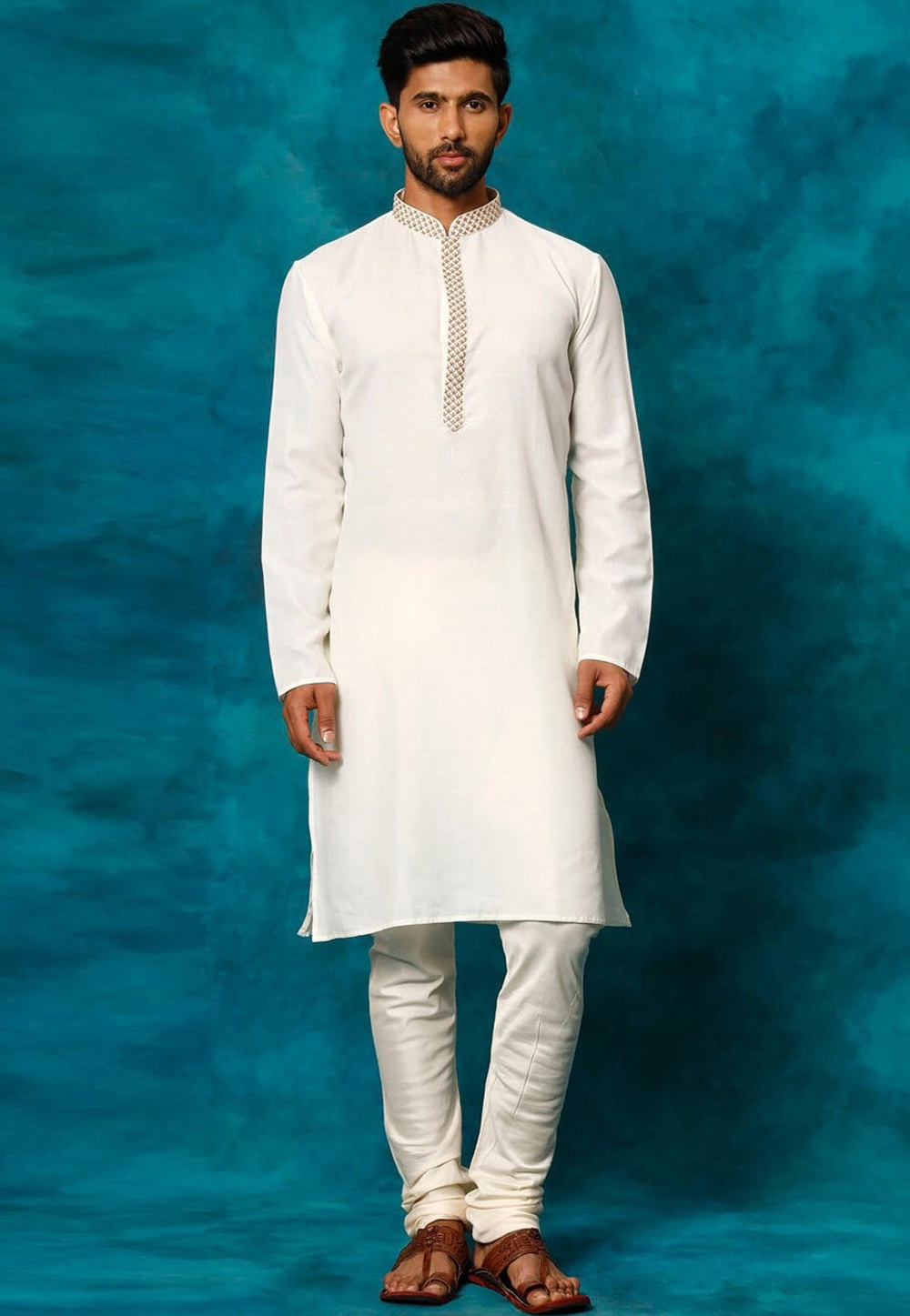 White Cotton Kurta Pajama 309764