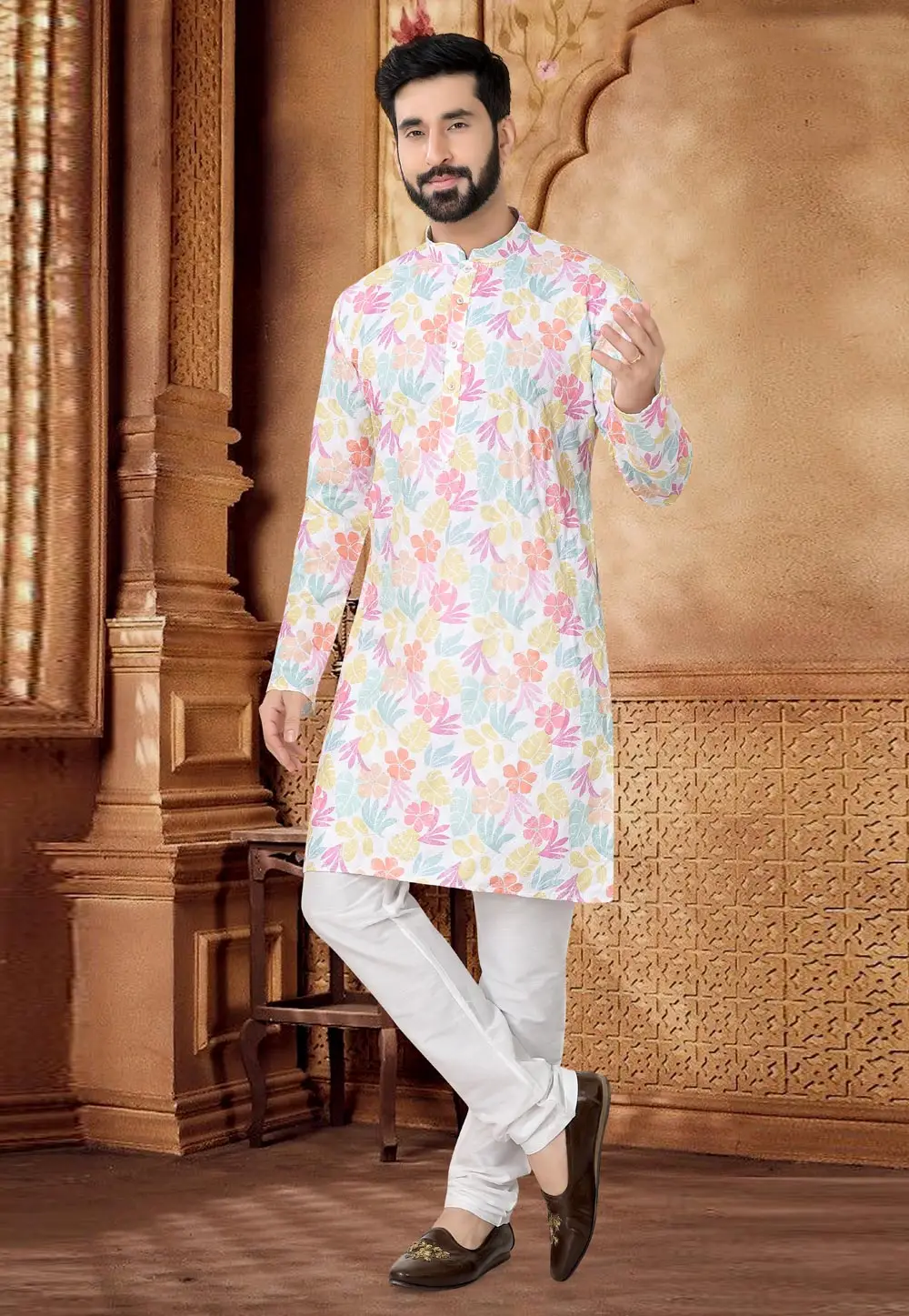 White Cotton Kurta Pajama 296923